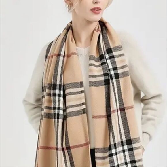 Chic Plaid Fringe Winter Scarf Super Soft Cashmere Feel Polyester - Picture 9 of 12